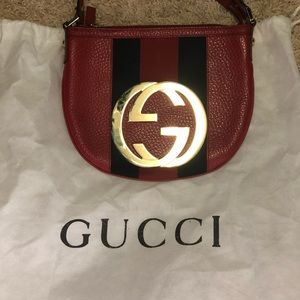GUCCI Tom Ford Red Leather Web Stripe Blondie Bag